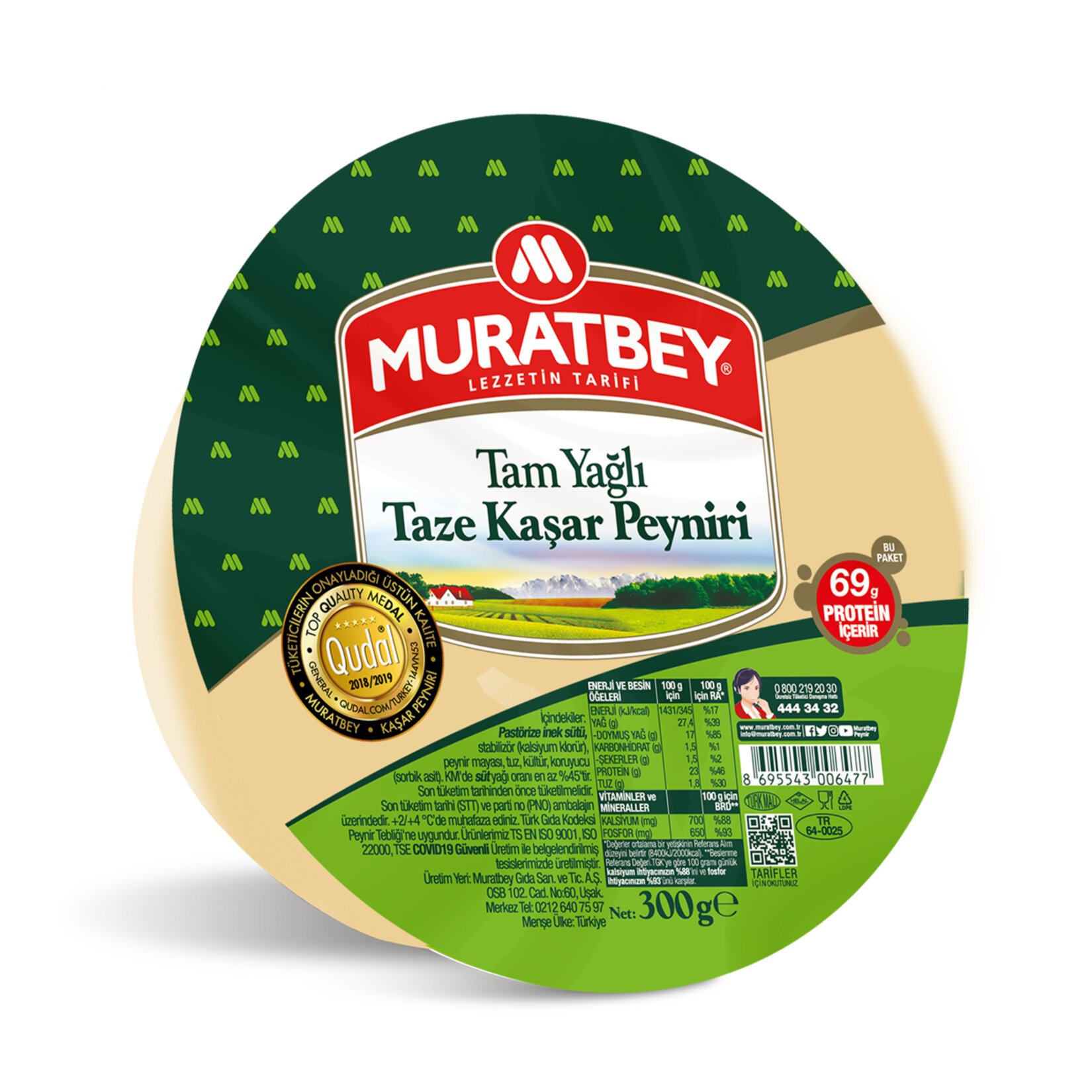 Muratbey Tam Yağlı Taze Kaşar Peyniri 300 G