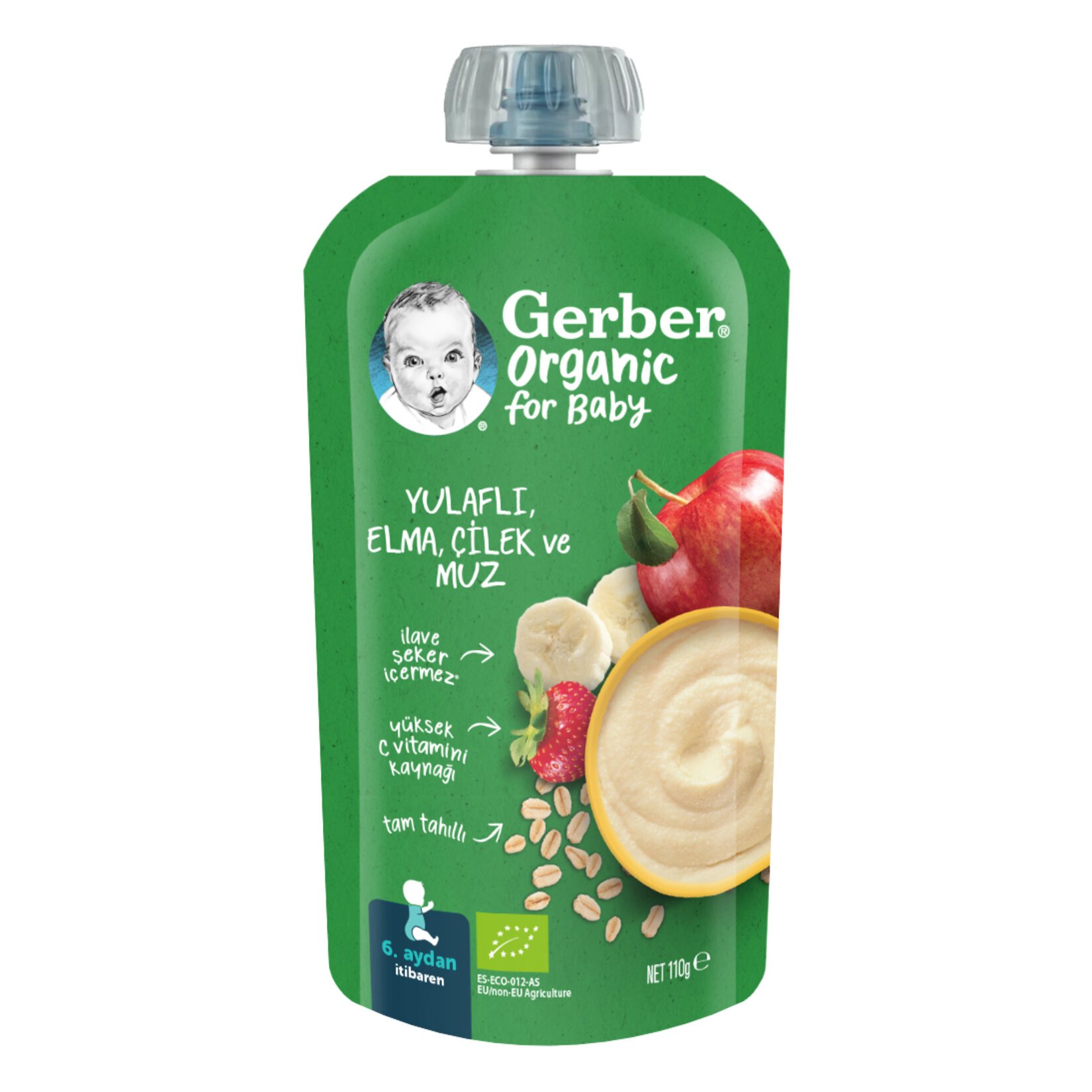 Gerber Organic Yulaflı Elma Çilek ve Muz Püre 110 Gr