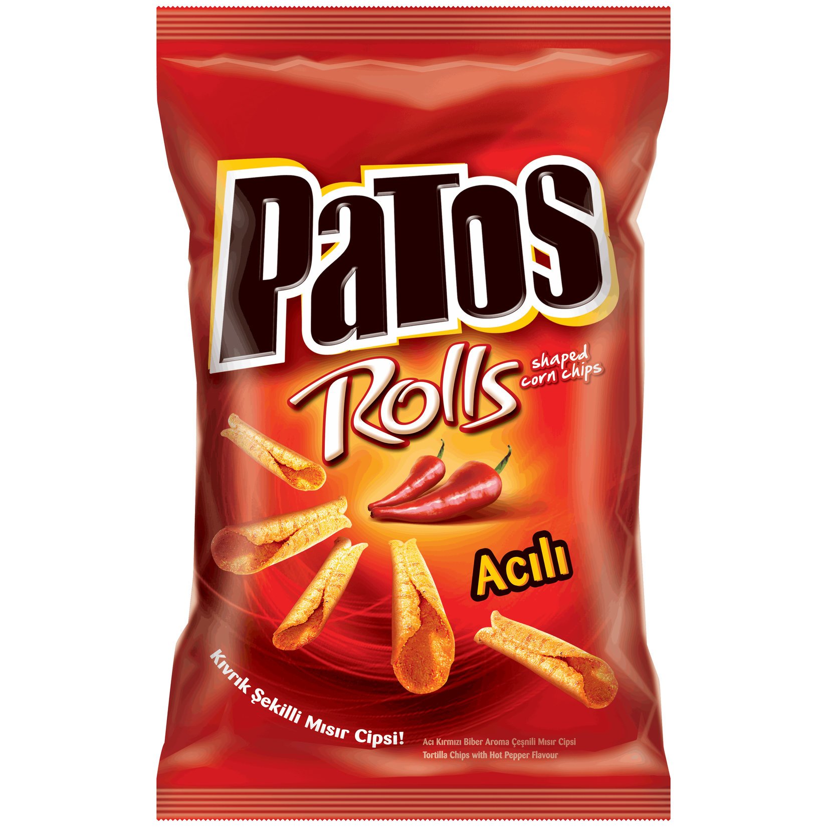 Patos Rolls Acı Biber Aromalı Çeşnili Mısır Cipsi 109 Gr