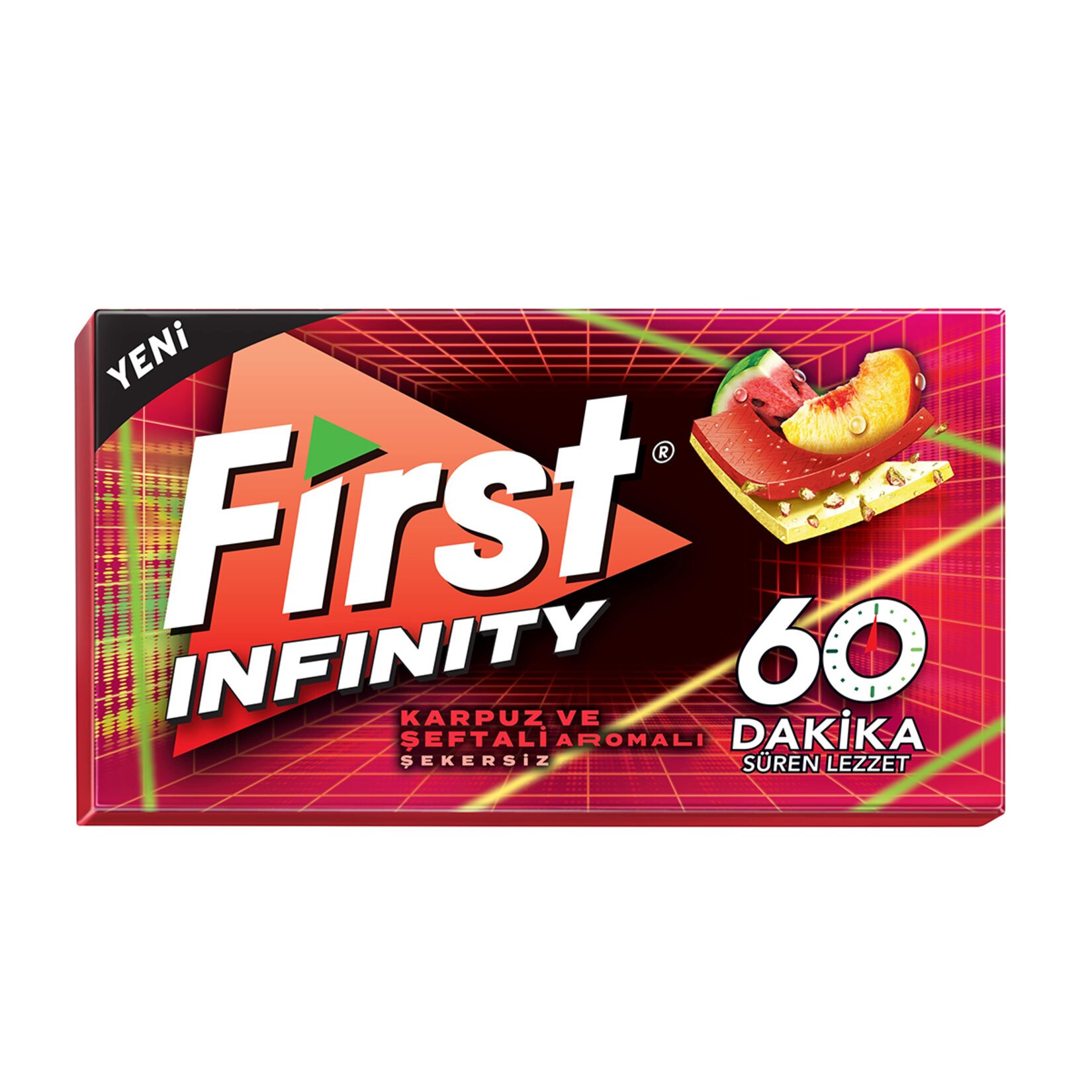 First 60Dk Infinity Karpuz & Şeftali Aromalı Şekersiz Sakız 27 Gr