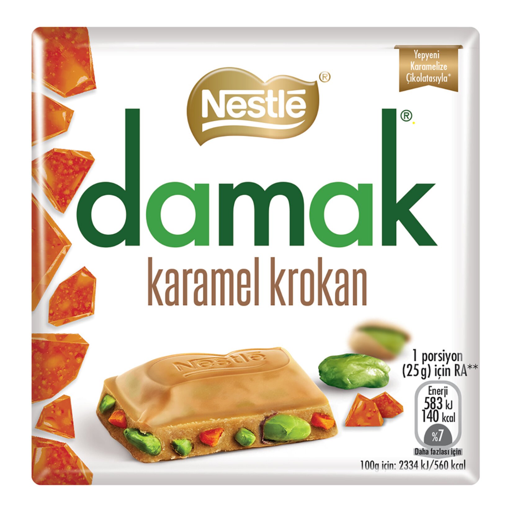 Nestlé Damak Karamel Krokan Antep Fıstıklı Beyaz Çikolata 60gr