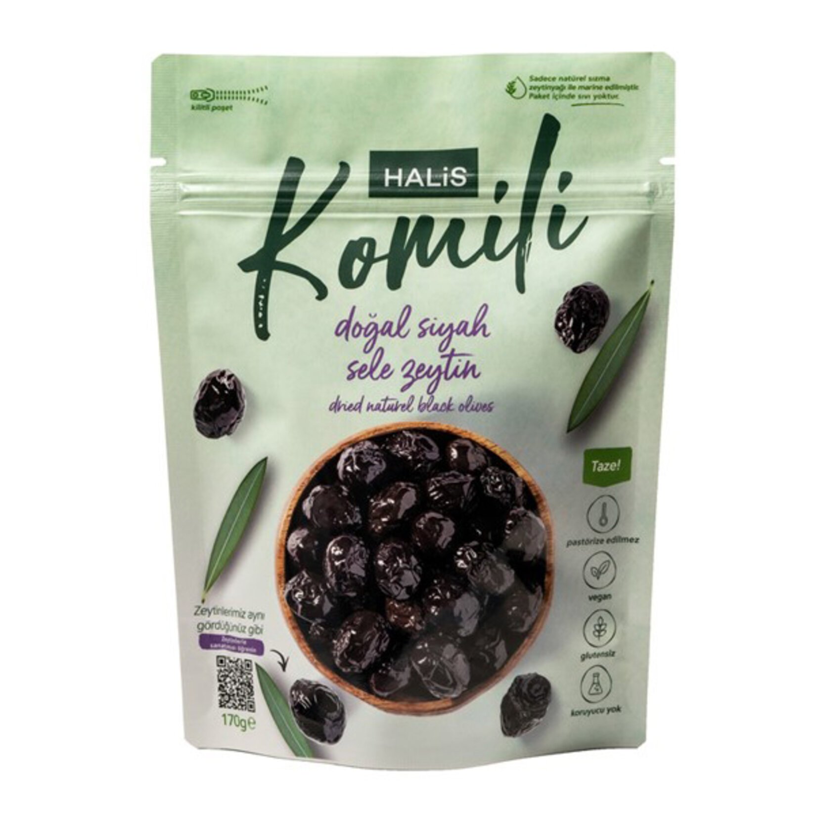 Komili Doğal Siyah Sele Zeytin 351-380 Ad/Kg 170 G