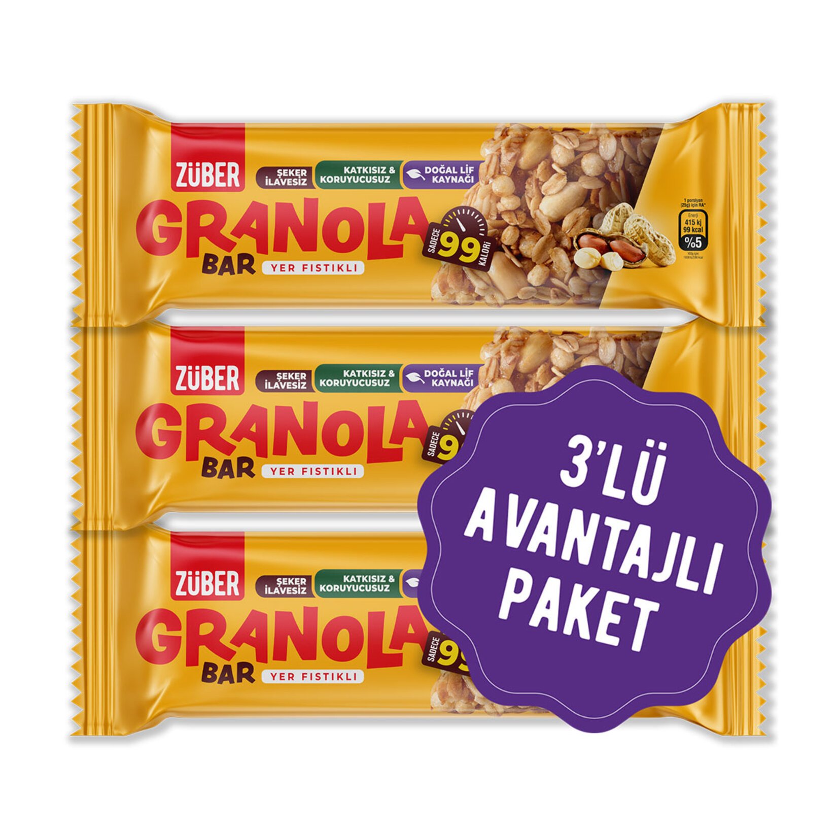 Züber Granola Bar Yer Fıstıklı Multipack 3x25 Gr