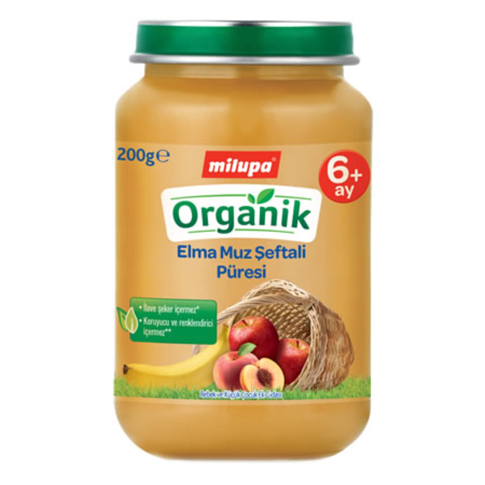 Milupa Organik Elma Muz Şeftali Püresi Kavanoz 200 Gr 6+ Ay