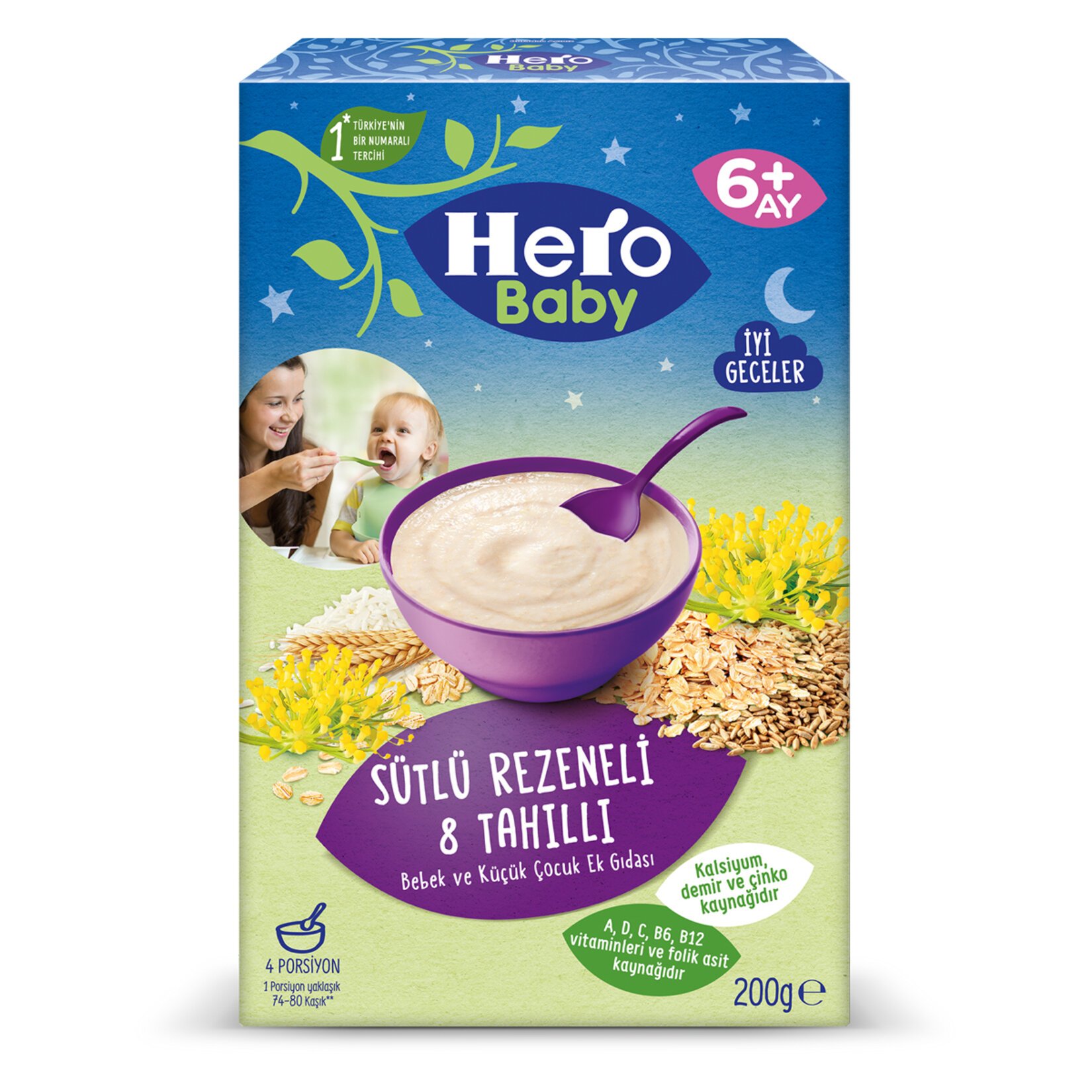 Hero Baby Sütlü 8 Tahıllı Rezeneli Ek Besın 200 Gr