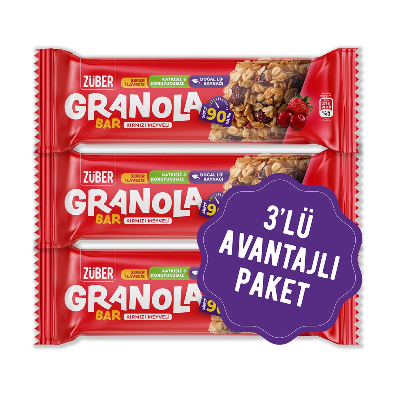 Züber Granola Bar Kırmızı Meyveli Multipack 3x25 Gr