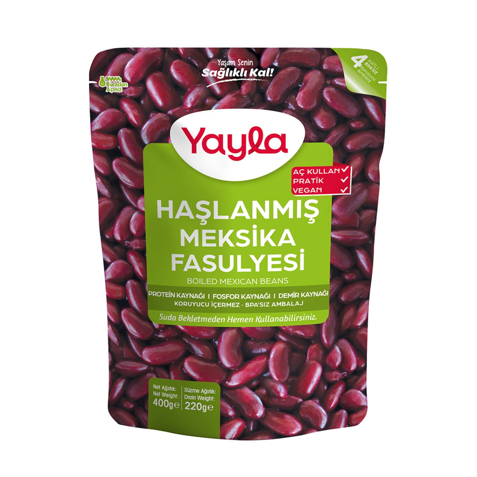 Yayla Haşlanmış Meksika Fasulyesi 400 Gr