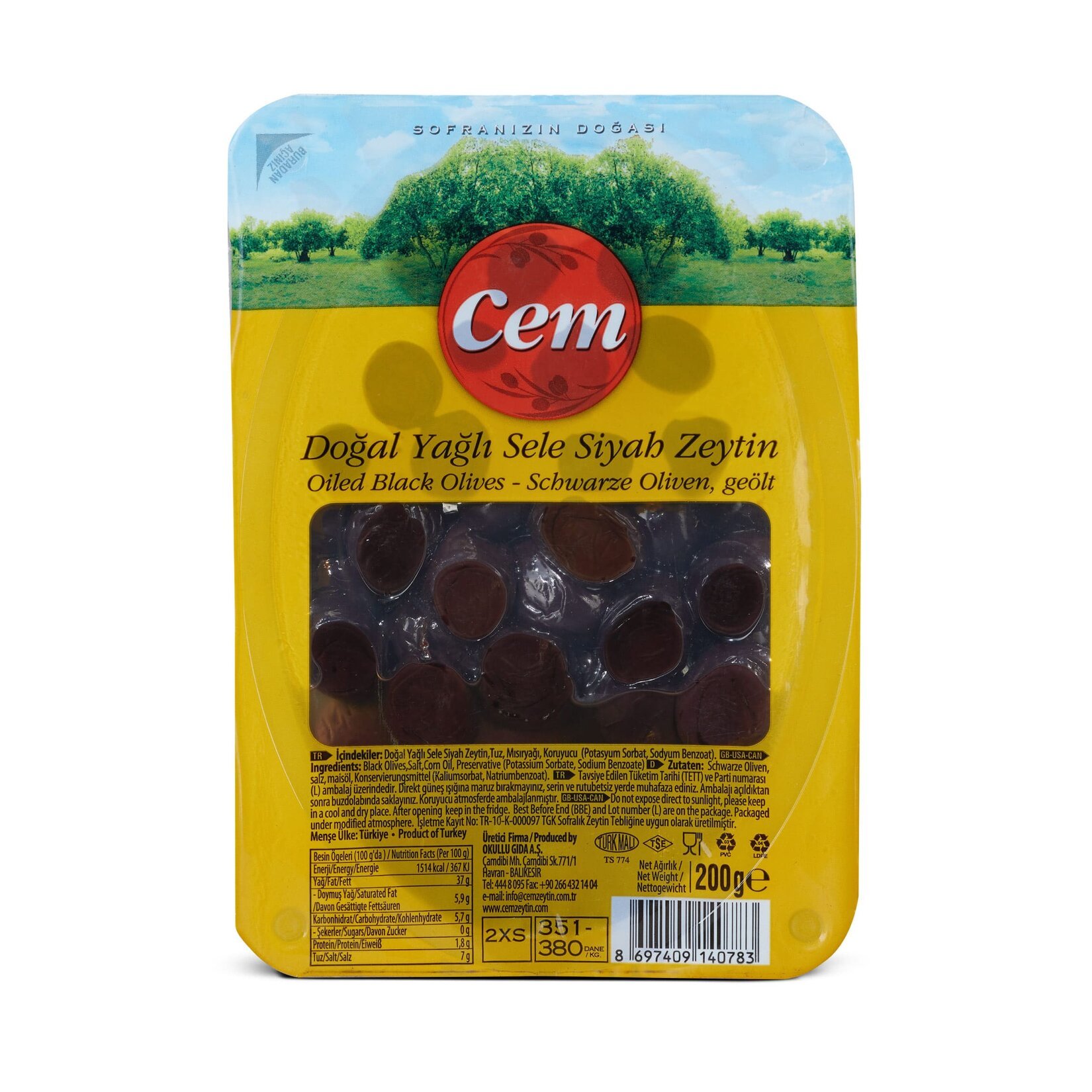 Cem Gemlik Yağlı Vakumlu Sele Zeytin 200 G 351-380 Ad/kg