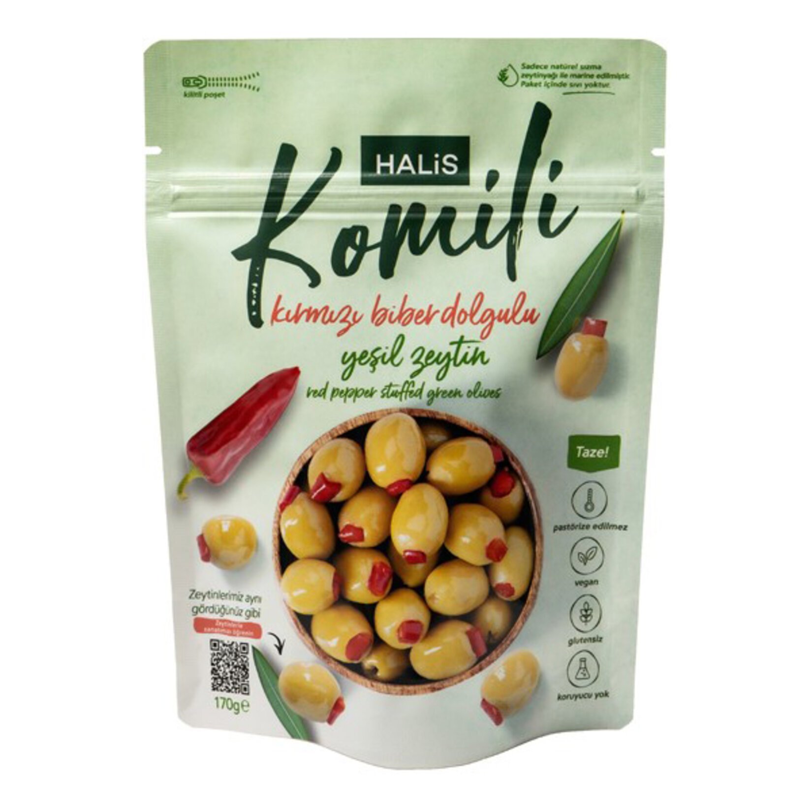 Komili Biber Dolgulu Yeşil Zeytin 170G 261-290 Ad/kg