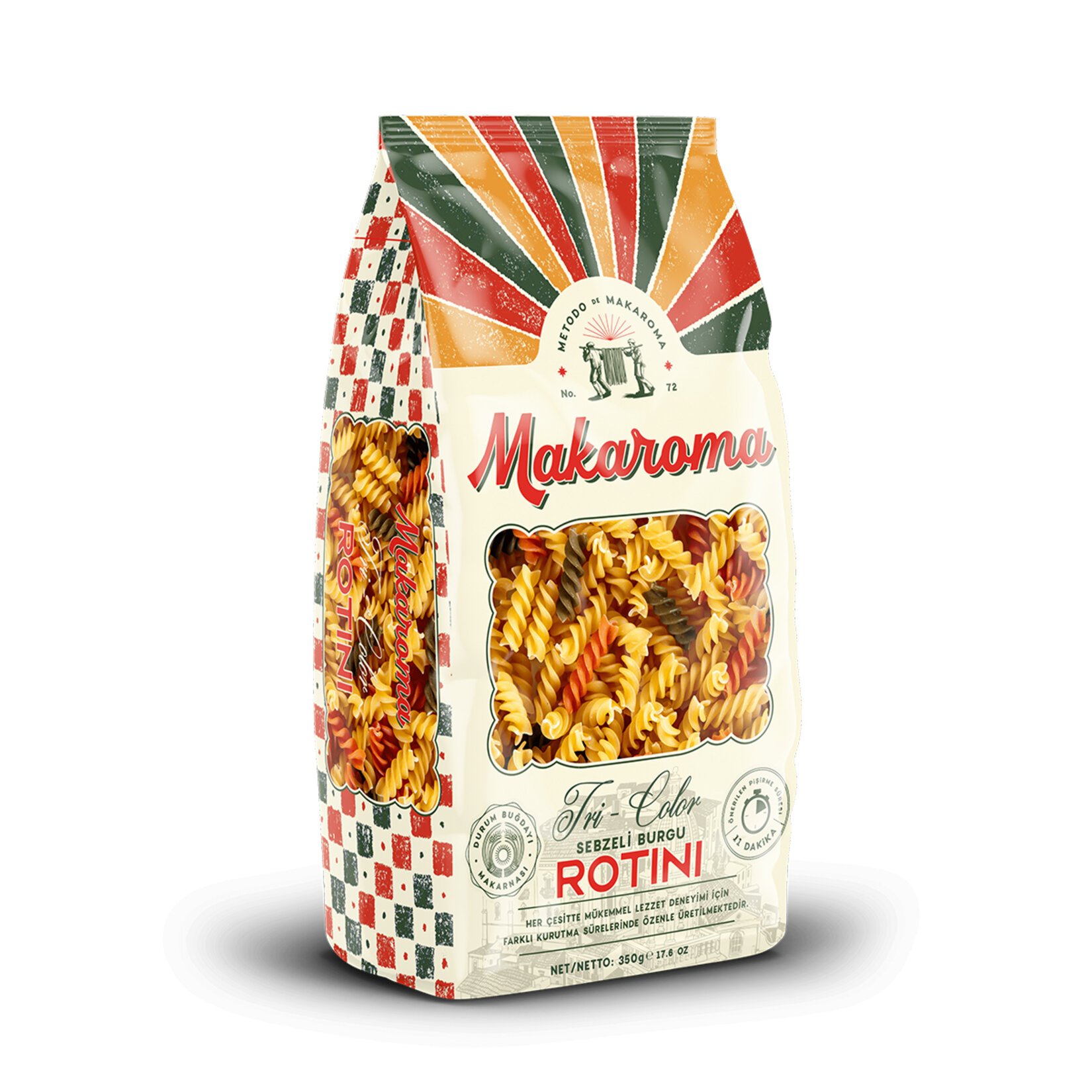 Makaroma Tri Color Sebzeli Burgu Rotini Makarna 350 Gr