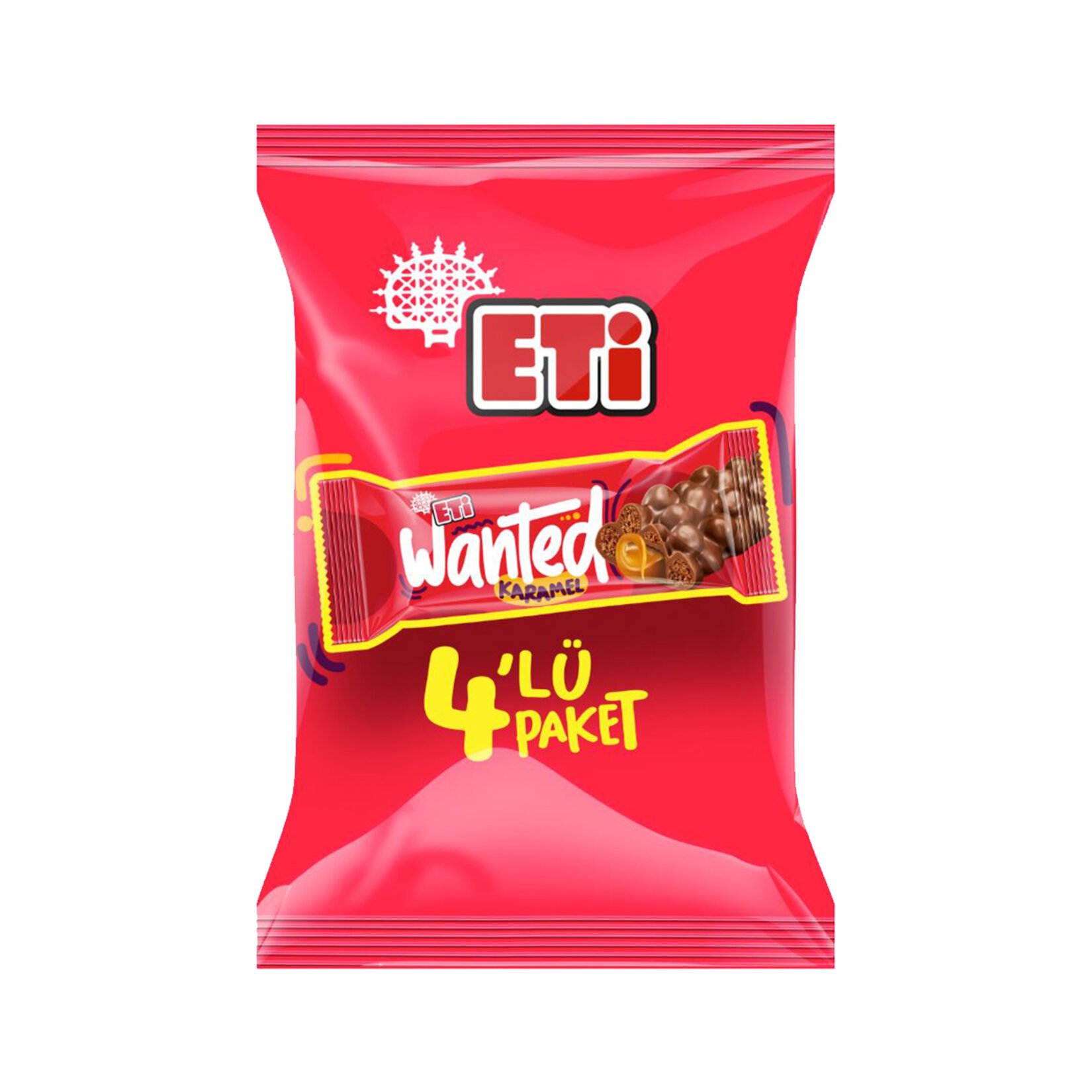 Eti Wanted Sütlü Çikolata Kaplı Mısır ve Buğday Gevrekli Karamelli Bar 32 gr x 4 Adet