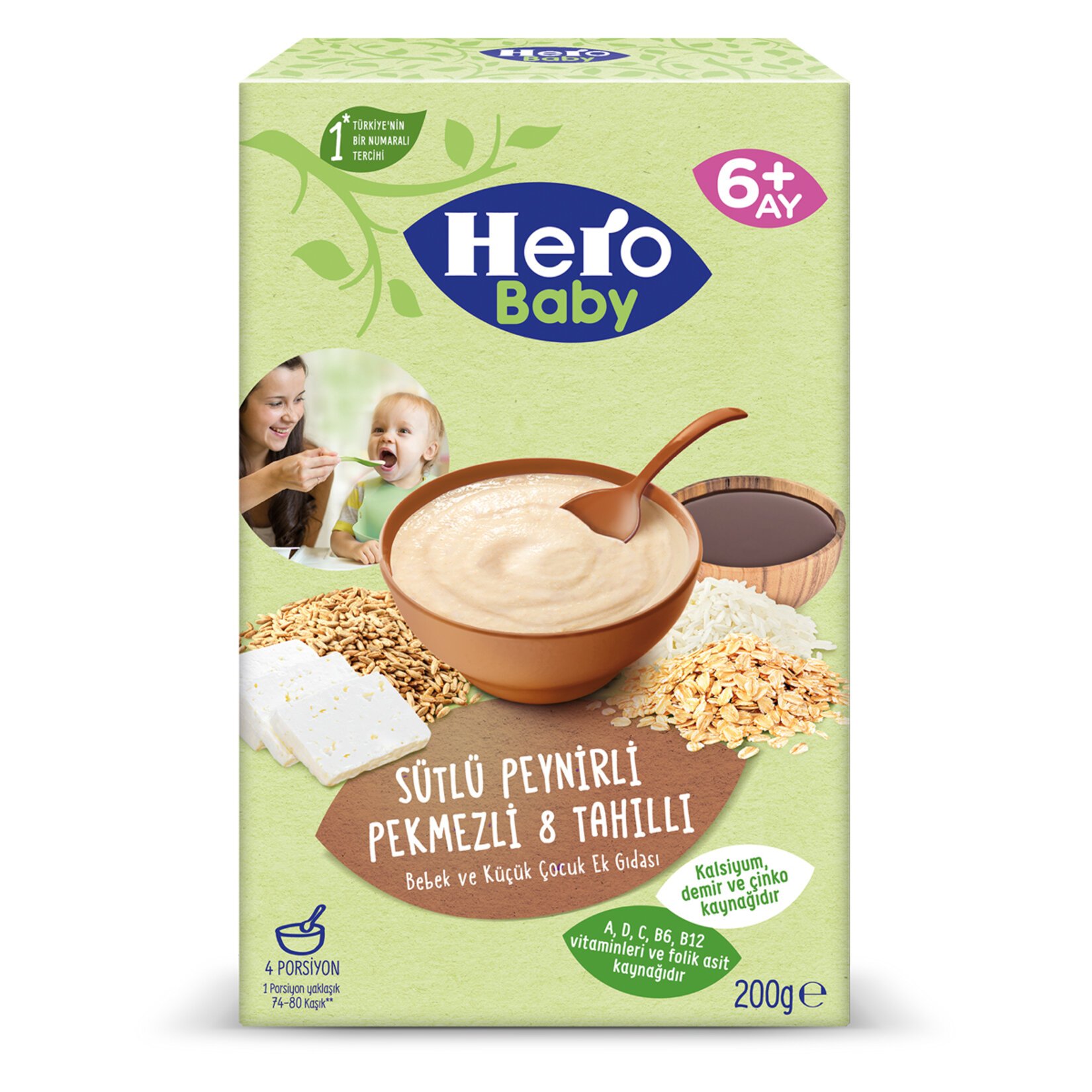 Hero Baby Sütlü 8 Tahıllı Peynirli Pekmezli Ek Besin 200 Gr