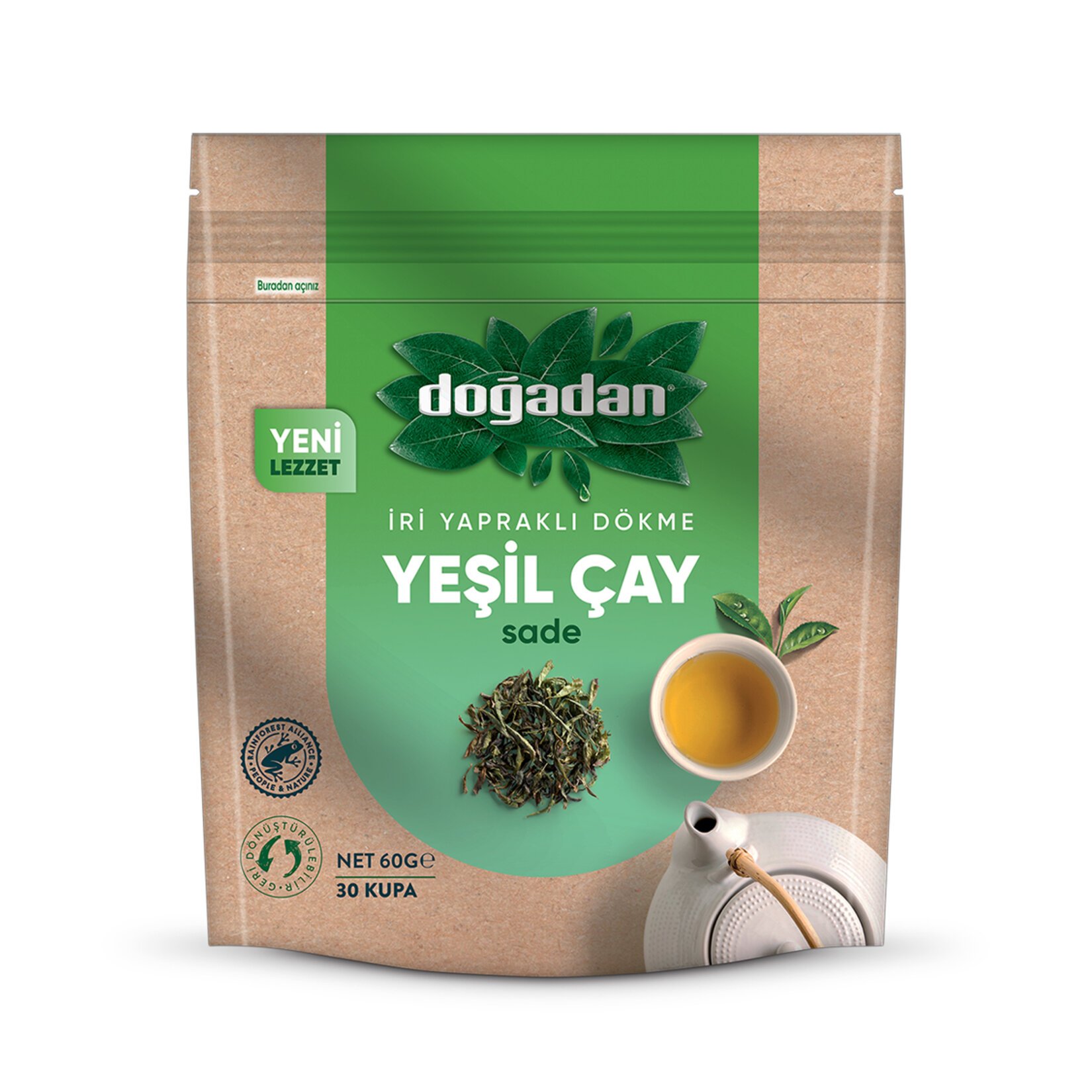  Doğadan İri Yapraklı Dökme Yeşil Çay Sade 60 Gr