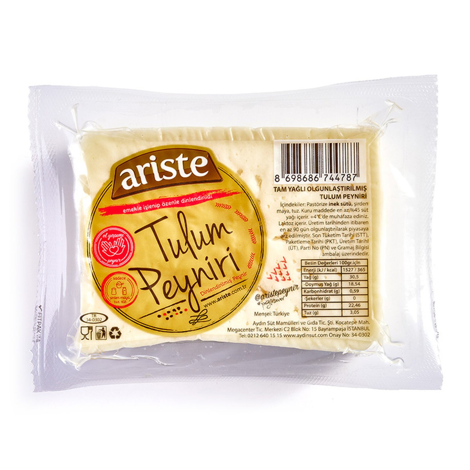 Ariste Tam Yağlı Tulum Peyniri 250 G