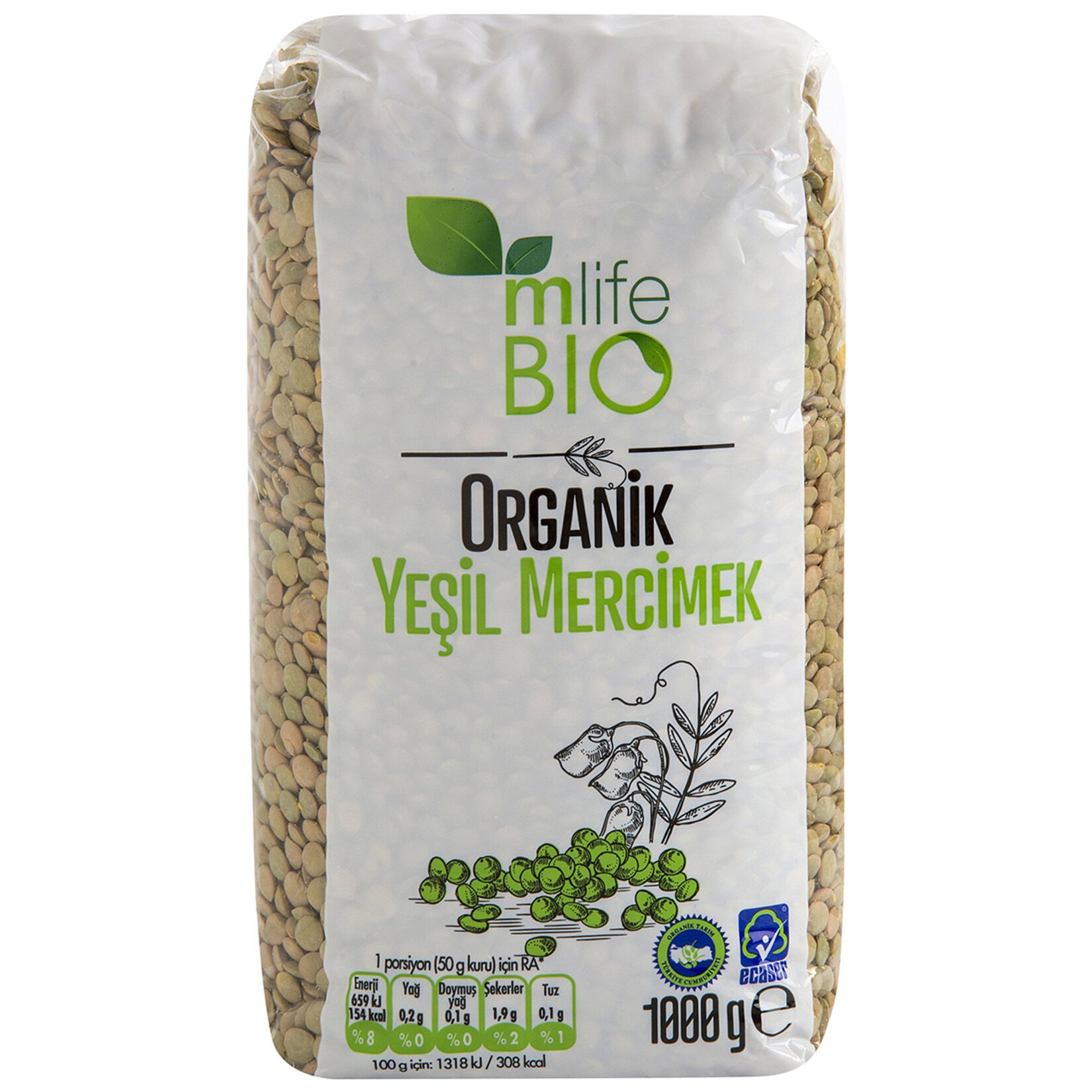 M Life Bio Organik Yeşil Mercimek 1000 Gr